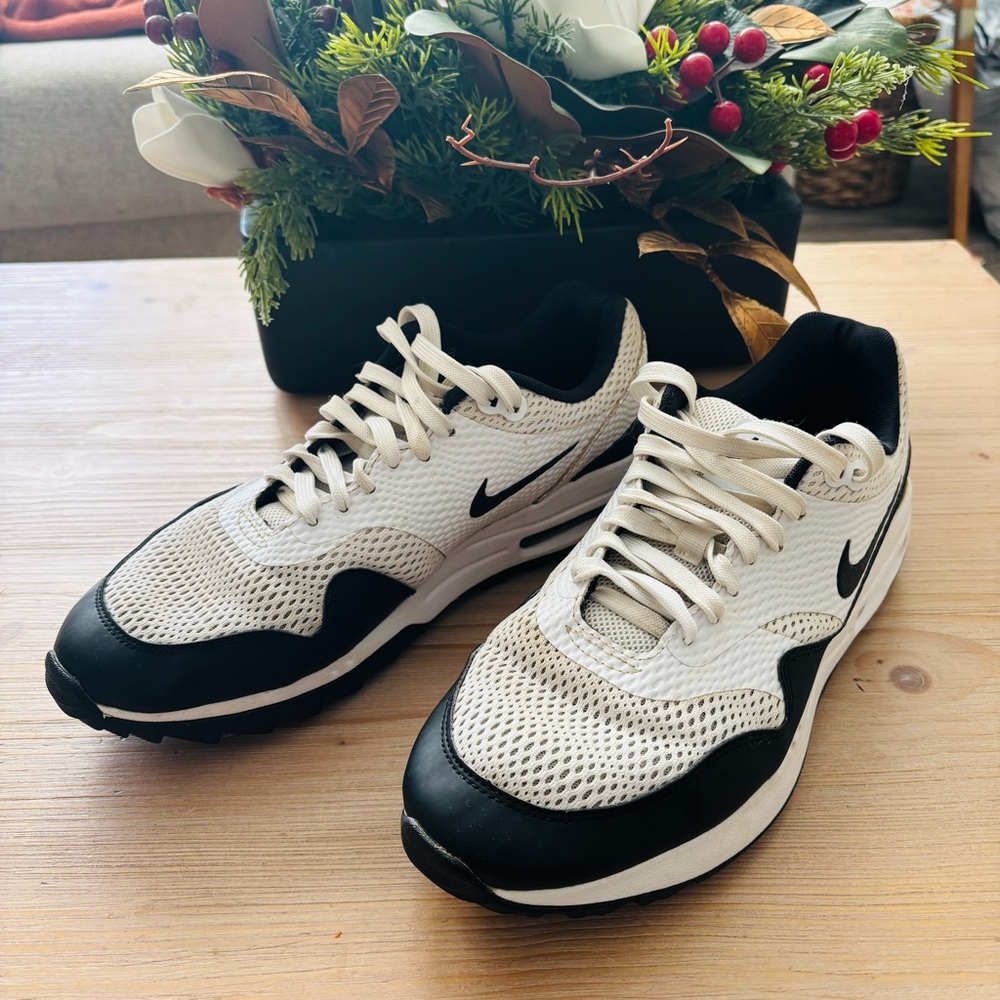 Nike Women's Air Max 1‎ Golf Shoes Black Cream Beige Athletic Shoes 11 CI7736-10